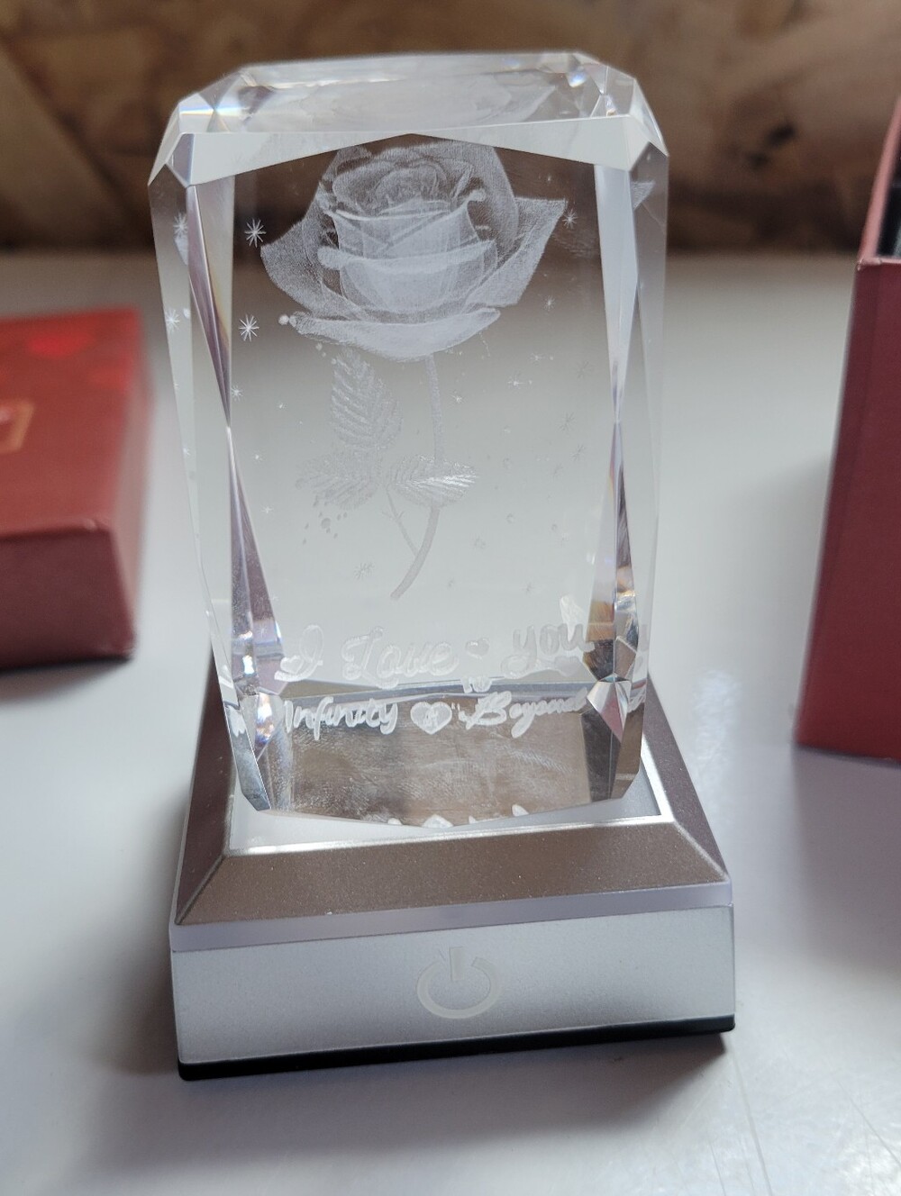 Clear Crystal Rose LED Accent Sculpture - Elegant Clear Rose